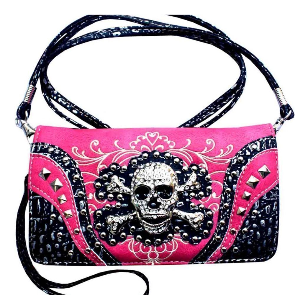 Hot Pink 3D Rhinestone Skull Wallet